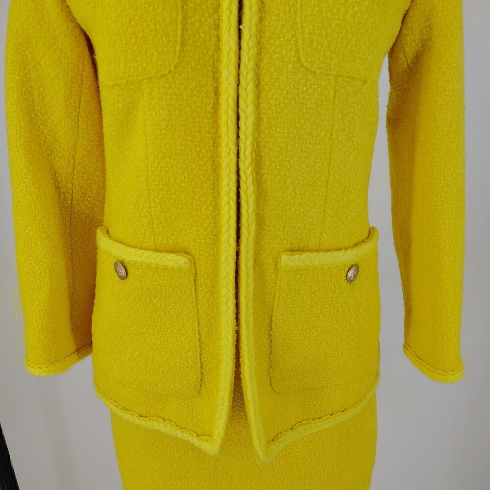 J.Crew Yellow Bouclé Long Lady Jacket & Mini Skirt Wool Blend Suit Set Size 4 - Picture 12 of 16